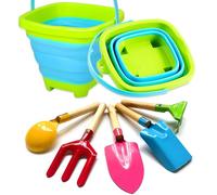 Foldable Sand Bucket & Shovel Kit, Collapsible Beach Toys Set for Kids, Foldable Sand Pails and Metal Shovel for Children Toddles Age 3 4 5 Summer Beach Party