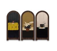 Foldable Screen Ornament Wooden Desktop Decorative Screen 3 Panel Divider Boho Coffee Vintage Decor Antique Small Tabletop Divider for Shelf Fireplace Dining Room Living Room Study Desk, 30×22cm