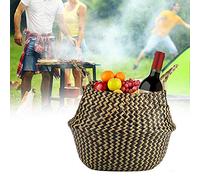 Foldable Seagrass Woven Storage Basket Eco-friendly Durable for Home Organization (black (wavy pattern))