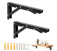 Foldable Shelf Brackets 29cm Wall Mounted Triangle Shelving Support Heavy Duty Metal Brace Locking Hinges Space-Saving for Home Kitchen Office Grill Garage Camp Car Pack of 2
