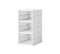 Foldable Shoe Rack - 3-Tier Stackable Plastic Storage for Entryway & Bedroom - Space-Saving Shoe Cabinet with Large Bins (White 3 Compartments)