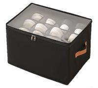 Foldable Shoe Storage Box, 12 Grids Fabric Organizer, Multi-Compartment Bin with Clear Window, Space Saving Closet Tidy for Home(Black)