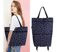 Foldable Shopping Bag with Wheels,Collapsible Trolley Bag on Wheels for Women Reusable Multi-Function Shopping Travel Tote Bag Heavy-Duty Capacity Bag Gifts for Birthday Valentines Woman Mother's Day