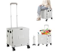 Foldable Shopping Cart 40L Capacity Adjustable Handle Lightweight Plastic Trolley with Cover for Travel Grocery Moving & Storage - Stylish & Design