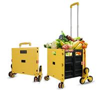 Foldable Shopping Cart for Stairs 40KG Capacity Adjustable 3-Position Handle Aluminum Alloy 360° Swivel Wheels & Brakes Yellow Easy Transport.