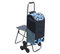 Foldable Shopping Cart with Stair Climbing Wheels - Sturdy Cart with Seat for Groceries Laundry & Travel - Convenient Design for Easy Transport and Mobility