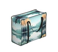 Foldable Shopping Storage Bag,Fallen leaves on a tranquil lake Print Large Tote Bag, Organizer for Groceries, Travel, & Everyday