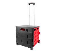 Foldable Shopping Trolley 35L, Heavy Duty Wheeled Crate, Stainless Steel and Plastic, Portable Cart with Telescopic Handle and Lid, Side Locks, Multipurpose Utility Cart for Laundry, Sports, Crafts