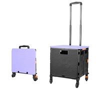 Foldable Shopping Trolley 4 Wheels, 1.93Cu ft/100Lbs High Capacity Retractable Stainless Steel 360° Swivel Wheels Removable for Picnic Travel Storage, Purple