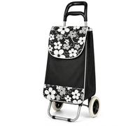 Foldable Shopping Trolley Bag with Wheels, 50x35x20cm Large Capacity, Lightweight Metal Frame, Back Zip Pocket, Easy Pull Grocery Cart, Multi Design Options JR2575 (Black)