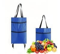 Foldable Shopping Trolley on Wheels, 25kg Heavy-Duty Waterproof Oxford Fabric Collapsible Bag with Silent Wheels, Convertible Hand Carry (Blue)