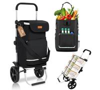 Foldable Shopping Trolley with Cooling Compartment, 3-in-1 Trolley, Sack Truck & Shoulder Bag, Shopping Trolley, Shopping Trolley 43L Capacity & Tie Down Strap, Shopping Cart with Wheels, Foldable Tro