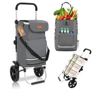 Foldable Shopping Trolley with Cooling Compartment, 3-in-1 Trolley, Sack Truck & Shoulder Bag, Shopping Trolley, Shopping Trolley 43L Capacity & Tie Down Strap, Shopping Cart with Wheels, Foldable Tro