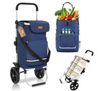 Foldable Shopping Trolley with Cooling Compartment, 3-in-1 Trolley, Sack Truck & Shoulder Bag, Shopping Trolley, Shopping Trolley 43L Capacity & Tie Down Strap, Shopping Cart with Wheels, Foldable Tro