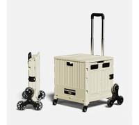 Foldable Shopping Trolley with Lid - Stair Climbing Utility Cart with Telescopic Handle & Large Capacity - Portable Collapsible Shopping Box for Travel & Storage