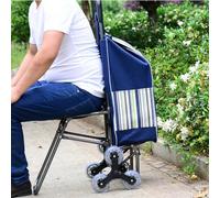 Foldable Shopping Trolley with Seat Stair Climber Folding Shopping Cart Portable Grocery Trolley Cart with Wheels Grocery Cart On Wheels Personal Shopping Cart for the Elderly Blue