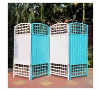 Foldable Short Room Divider - Hand Woven Wicker, Double-Sided Free nding Portable Partit for Bedroom & Home Office, 4-Piece Set (Color-1, 60x30CM)