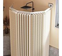 Foldable Shower ain with No-Drill Rod Adjustable Linen Shower ain for L/U-Sd Corners Strong Suct Cups Bei 3 Folds - t for Easy Installat and Space-Saving