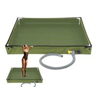 Foldable Shower Base, Portable Shower Tray with Drain Pipe, 80 x 80 x 10 cm, Durable Oxford Waterproof Tent Awning Floor, Camping Shower Base for Indoor Outdoor Shower (Dark Green)