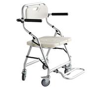 Foldable Shower Chair with Wheels, Brakes, and Armrests for Seniors and Disabled, Supports 150 Kg