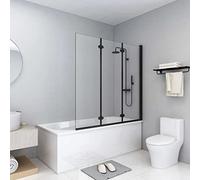 Foldable Shower Cubicle with ESG Safety Glass, 130 x 138 cm, Black, 3 Panels, Aluminium Frame, Foldable, Recesses, Splash Guard, Seals, Mounting Accessories, Bath Not Included