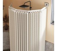 Foldable Shower Curtain No Drilling with Rod, L/U-Shaped Rod and Strong Suction Cup, Adjustable Angle Linen Textile Shower Curtain Waterproof/Washable,white,5 Folds