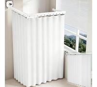 Foldable Shower Curtain Rod, 5-Fold Foldable Shower Curtain Rod Set with Suction Cup 1.8 x 2.0 m Waterproof ShowerCurtain No Drilling 197cm Pole L/U Ladder Shape Straight Shape (White, 5 Fold)