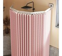 Foldable Shower Curtain Triangle Waterproof Linen Textile Adjustable L/U Shape Machine Washable Powerful Use Pink SpaceSaving Design 2 Folds