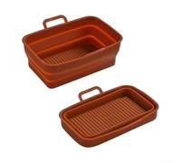 Foldable Silicone Air Fryer Liner Set 2PCS Compatible with For DZ201410 Rectangular Model for Consistent Cooking and Simplified Storage (Brown)