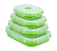 Foldable Silicone Lunch Box Set - 4-Piece Food Containers with Leak-proof Closure, Microwave & Dishwasher Safe, Space Saving for Office, School and Travel, (4 Pieces Yellow-Green)