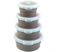 Foldable Silicone Lunch Box Set With Leak Proof Lids For Microwave Heating And Travel Storage Round Food Containers In Four Sizes 350ml To 1200ml For Home Office Outdoor Use Easy Clean Design(E)