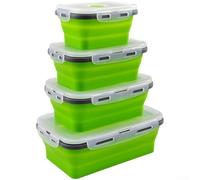 Foldable Silicone Meal Container Set Microwave Safe Rectangular Shape with Silicone Seal 350ml 500ml 800ml 1200ml 4 Piece Set (A)
