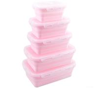 Foldable Silicone Meal Container Set Microwave Safe Rectangular Shape with Silicone Seal 350ml 500ml 800ml 1200ml 4 Piece Set (D)