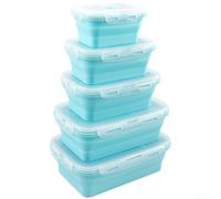 Foldable Silicone Meal Container Set Microwave Safe Rectangular Shape with Silicone Seal 350ml 500ml 800ml 1200ml 4 Piece Set (C)