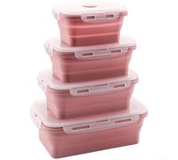 Foldable Silicone Meal Container Set Microwave Safe Rectangular Shape with Silicone Seal 350ml 500ml 800ml 1200ml 4 Piece Set (F)