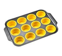 Foldable Silicone Muffins Pan 12 Cup Nonstick, Yellow 12 Holes | Foldable Design for Easy Demolding with Storage and Bread Baking Tool for Home Cooks and Professional