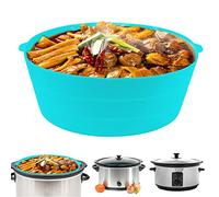 Foldable Silicone Slow Cooker Liner 7-8 Quart Compatible with Crockpot, Reusable Leak-Proof Slow Cooker Liner Bag for Crockpot 7-8 Quart Oval or Round Pots, Dishwasher Safe (Blue)