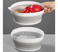 Foldable Silicone Washing Basket & Drainer Round Shape Large Colander Multifunctional Kitchen Food Strainer Basket Free Space Saving for Washing Mixing Fruits Vegetables (Big Grey)