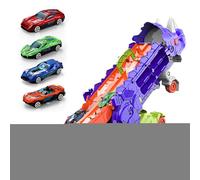 Foldable Sliding Dinosaur Truck,Dinosaur Truck Toys for Kids | Foldable Transport with Sliding Race Track and Die-cast Cars, Transforms Into Standing, for Kids 3-6