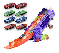 Foldable Sliding Dinosaur Truck | Foldable Truck Dinosaur Toy - Toys for Toddler, Sliding Transport with Track and Die-cast Cars, for Kids 3-6