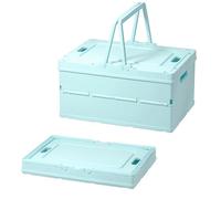 Foldable Small Crate Storage Baskets with Handle & Lid,Collapsible Plastic Crate Space Saving Storage Portable Picnic Basket for Fruit Vegetable (Blue,Large)