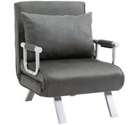 Foldable Sofa Bed Chair Portable Sleeper Armchair with Pillow Dark Grey Linen