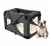 Foldable Soft Dog Crate Pet Travel Kennel with Steel Frame & 600D Oxford Fabric - Portable Indoor Outdoor Pet Carrier for Home, Car, Caravan & Camping - with Washable Bed & Pop Up Bowl (Large)