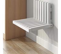 Foldable Solid Wood Shower Bench SeatSpaceSaving Bathroom Stool with Invisible Wall Hangin Stylish Seating for Entryway & Doorway (White)