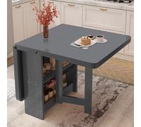 Foldable Solid Wooden Kitchen Table with Drop Leaf & Double Layer Storage Rack Versatile Collapsible Dining & Office Desk Supports 400KG 3 Adjustable Forms