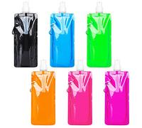 Foldable Sports Bottle,6pcs Collapsible Water Bottle Plastic Water Bag Foldable Water BagsLiquor Pouch Drinks Flasks Reusable Drink Pouches Bags with Clip for Outdoor Sports,Biking,Hiking,Travel