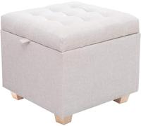 Foldable Square Pouf Ottoman with Storage, Upholstered Cube with Wooden Legs, Perfect for Living Room, Bedroom, Kitchen, Garden - Versatile Footrest & Stylish Decor