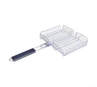 Foldable Stainless Steel BBQ Basket with Removable Handle and Lock for Safe Grilling of Fish, Vegetables, and Seafood, Suitable for Outdoor Barbecue Activities