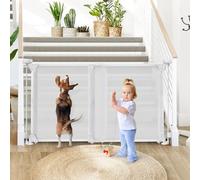 Foldable Stair Gate Baby Gate, Adjustable Baby Gates for Doorways, Dog Gate Adjustable Width 80 to 140cm, 75cm Tall Pet Gate One Handed Operation, Mesh Safety Gate for Stairs/Hallways/Outdoor/Indoor