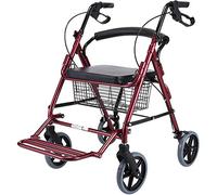Foldable Standard Rehabilitation Training for The Disabled,Multifunctional Shopping Trolley with Brake,Height-Adjustable,Can Bear 110kg (Color : Red, Size : 61 * 92 * 79-90cm) (Red 61 * 92 * 7990cm)